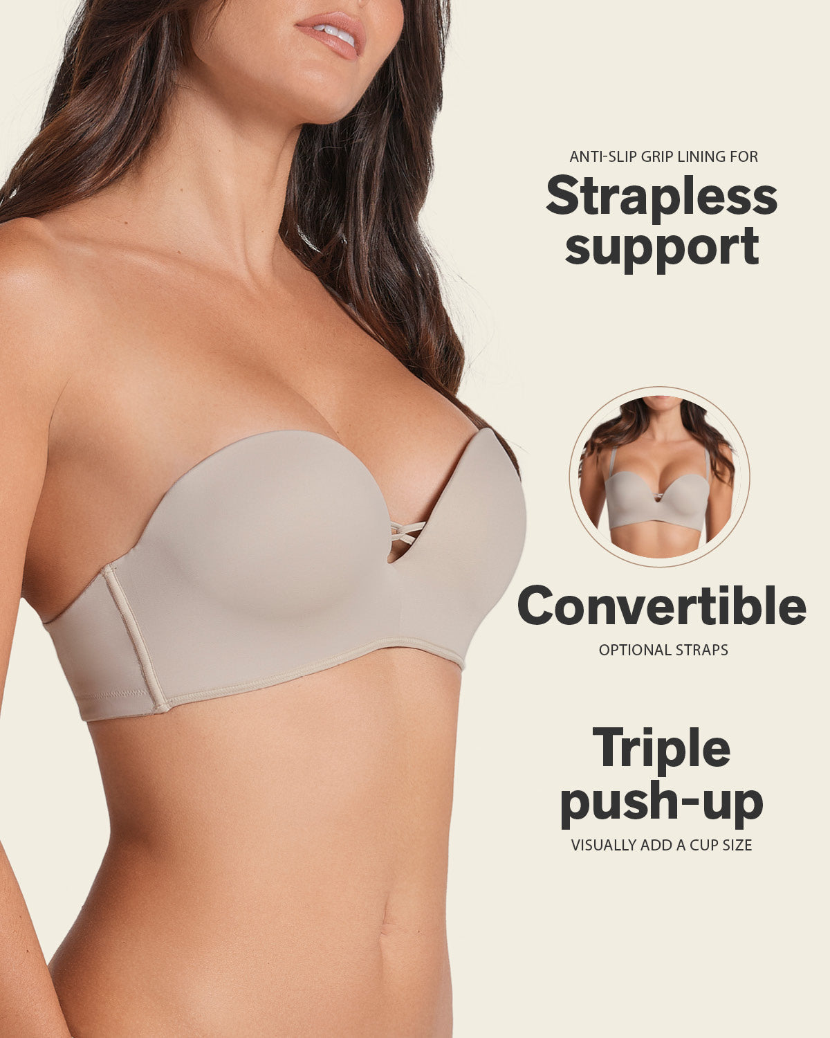 Sujetador WOW de triple push up ideal sin tirantes
