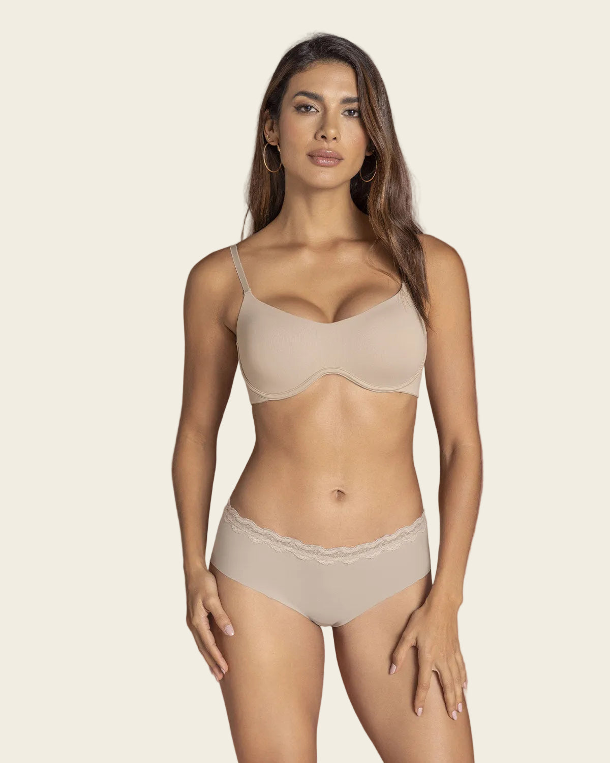 Braga hípster con encaje en cintura talle medio