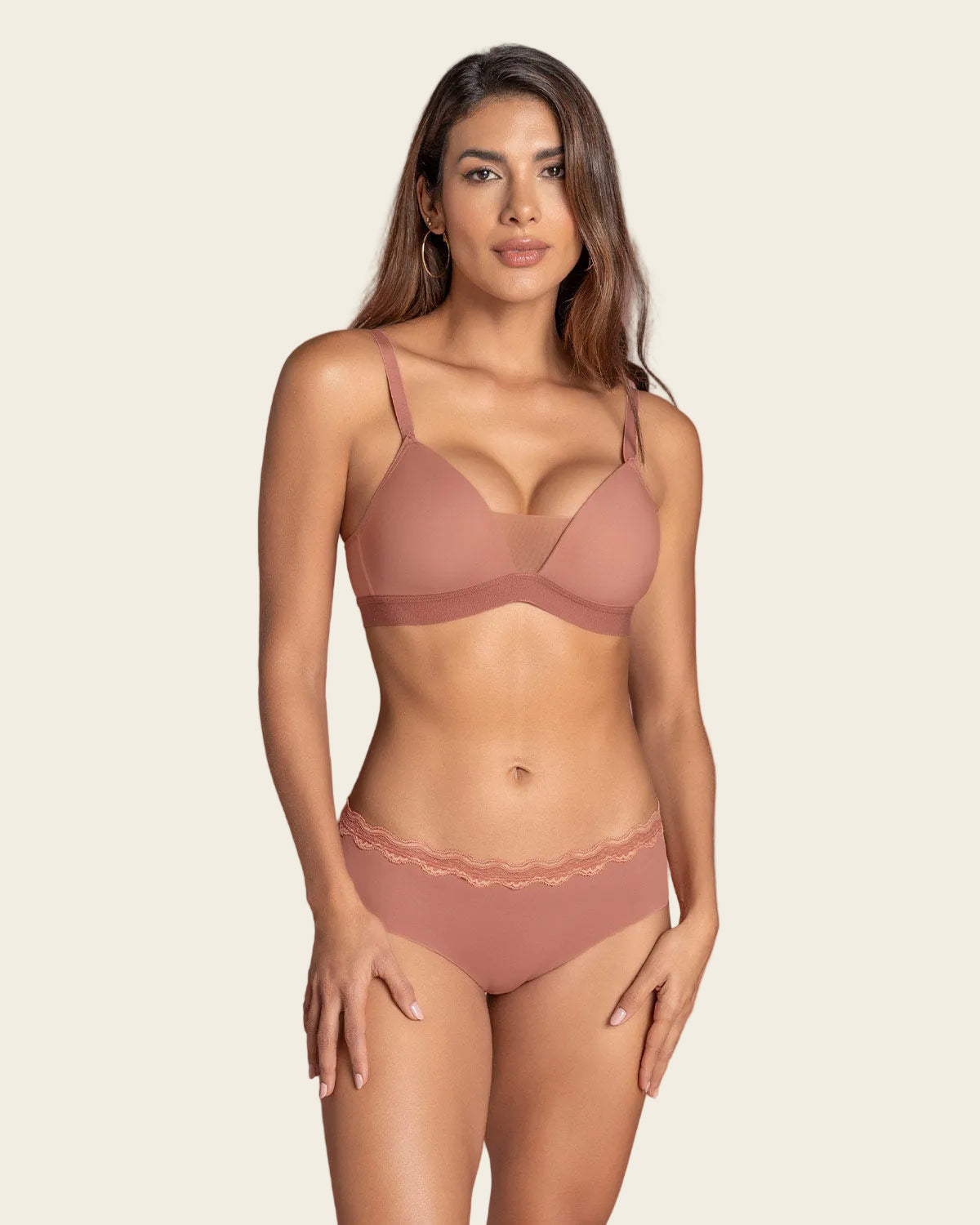 Braga hípster con encaje en cintura talle medio