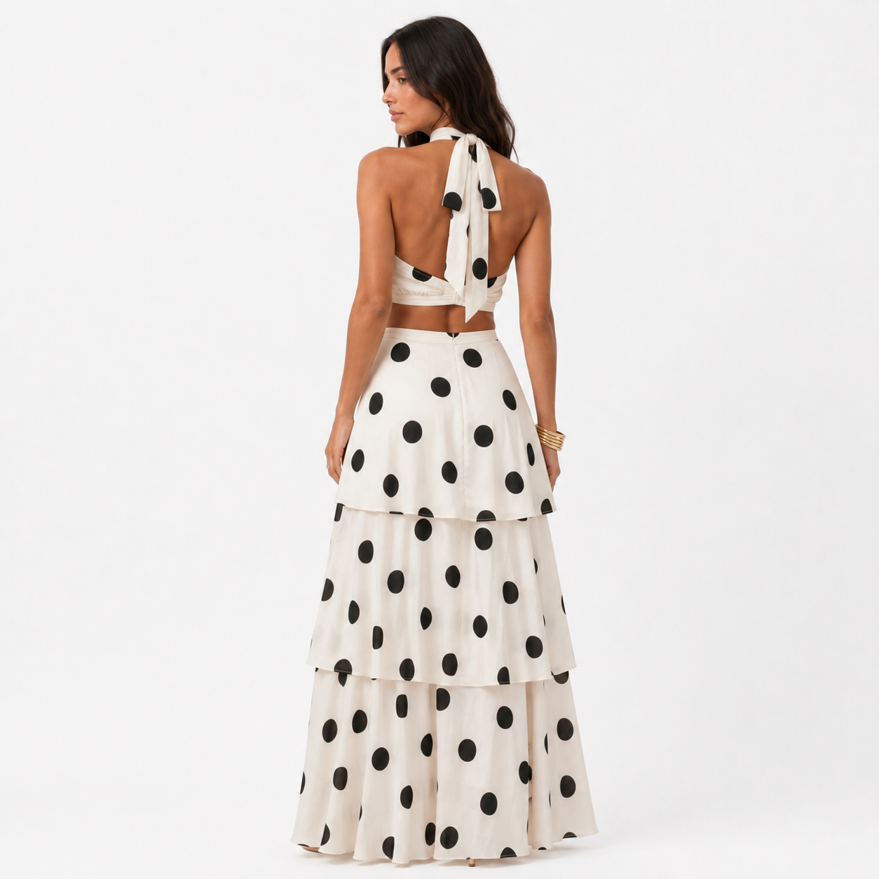 Conjunto top y falda larga de lunares