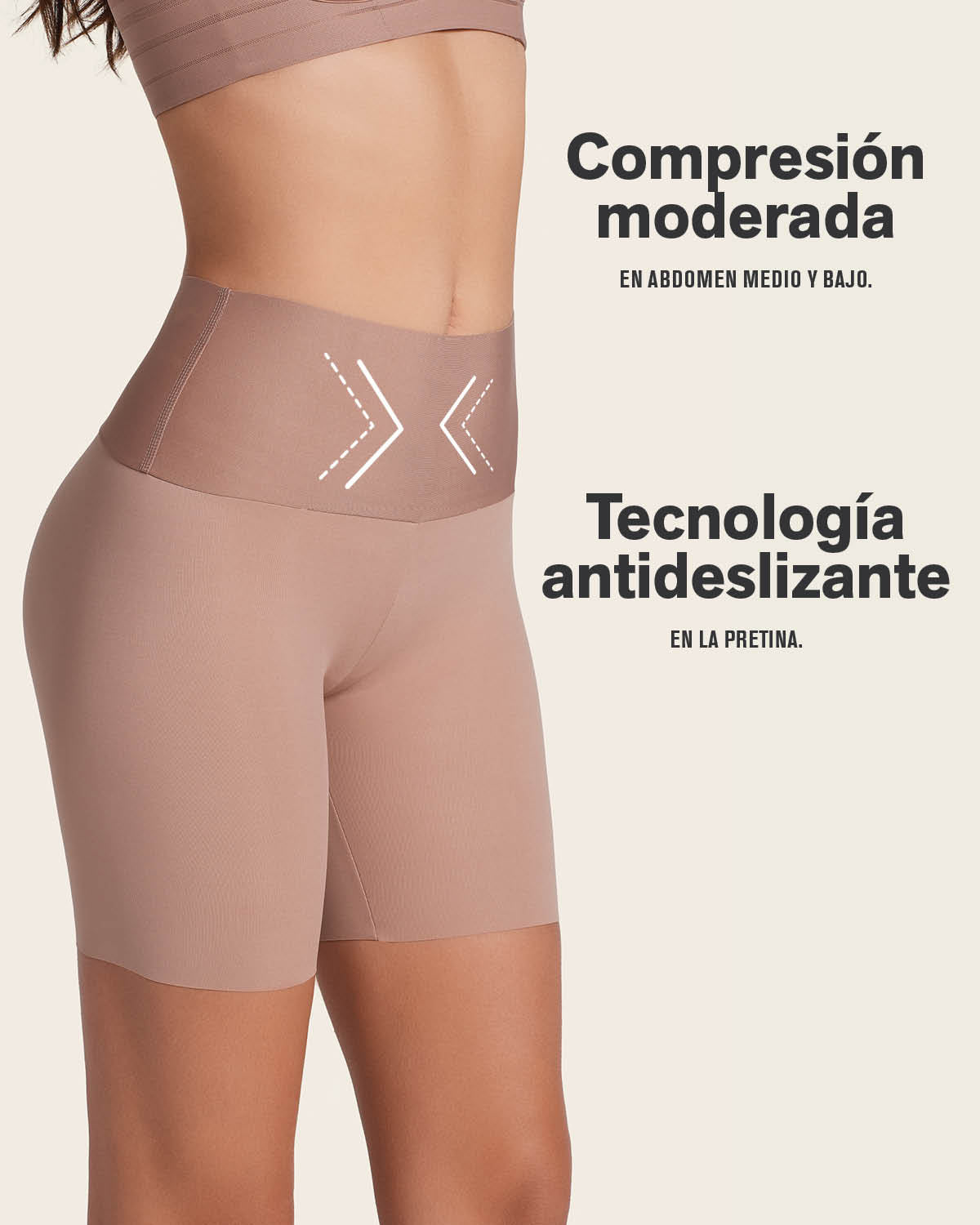 Short moldeador aspecto invisible con fajón antideslizante