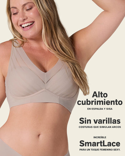 Sujetador sin aro, alto cubrimiento en escote y espalda