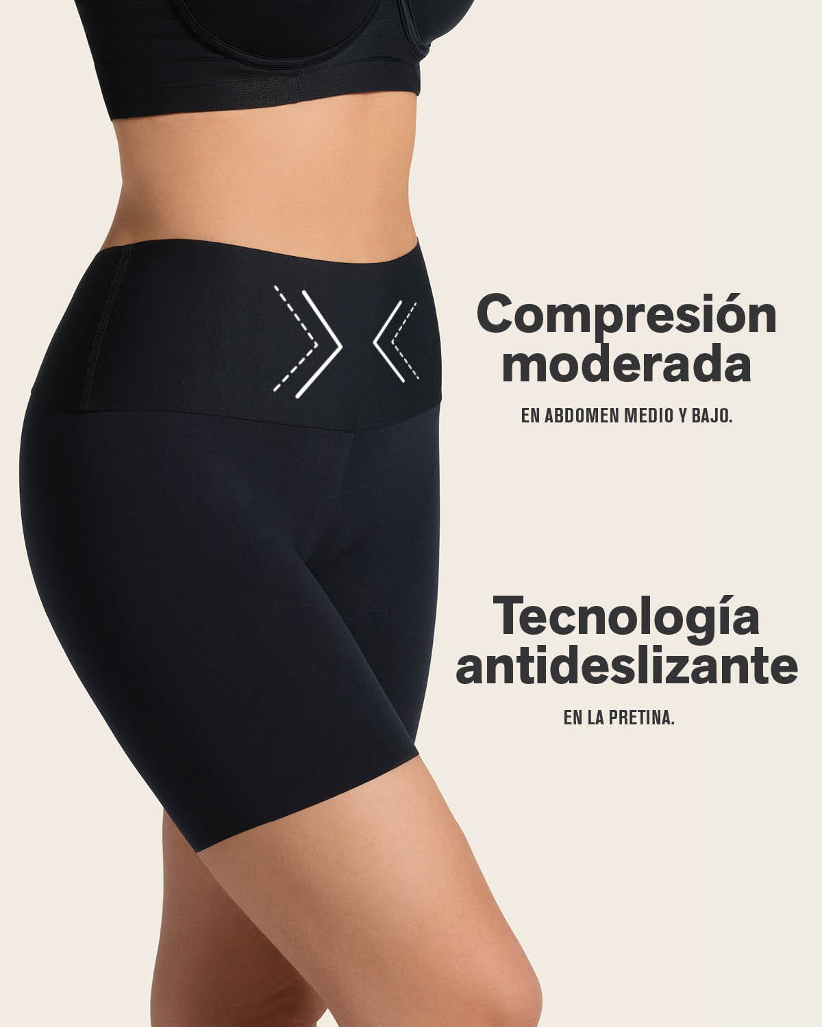 Short moldeador aspecto invisible con fajón antideslizante