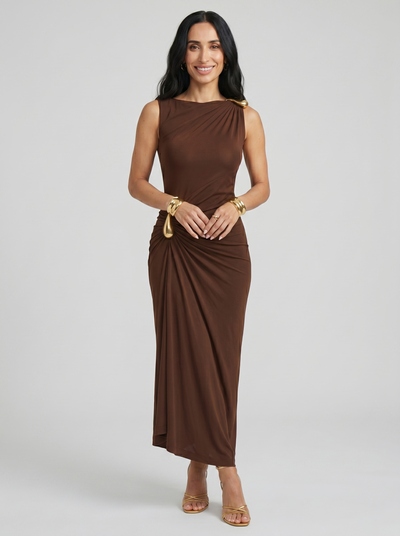 Cinthia | Vestido elegante con enganches dorados