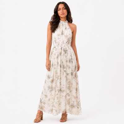 Vestido largo floral con cuello Halter
