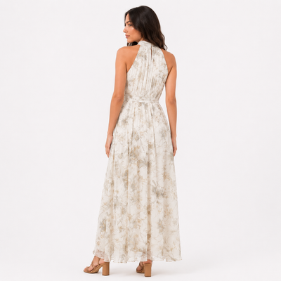 Vestido largo floral con cuello Halter