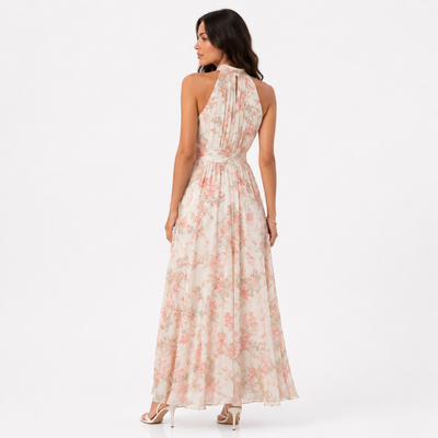 Vestido largo floral con cuello Halter